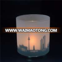 Custom landscape scenery decorative cylinder glass pedestal candle holders for wedding decoration